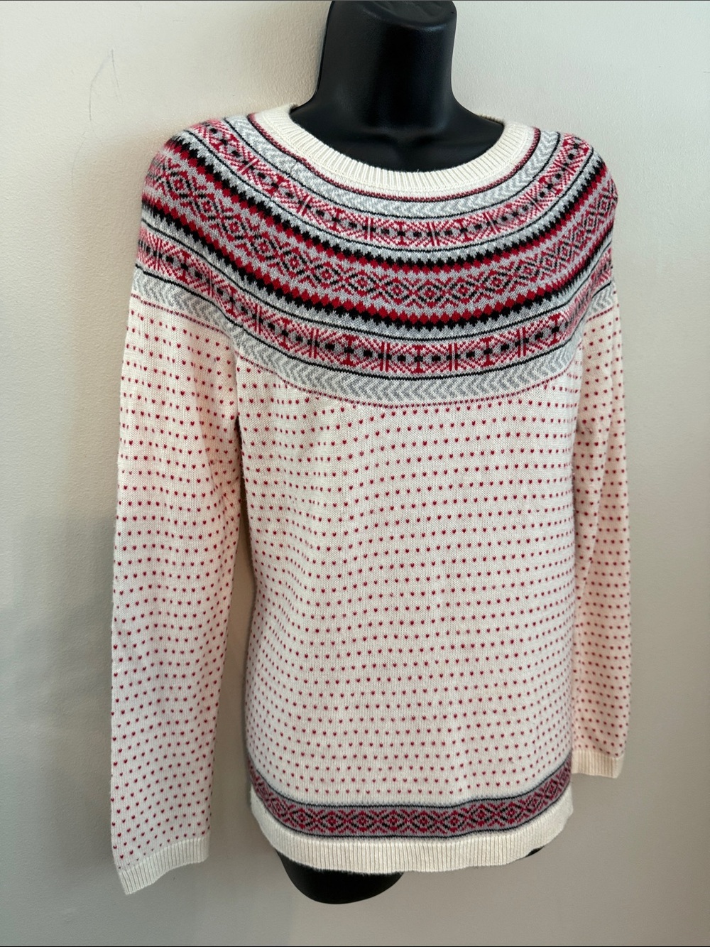 Talbots Cream and Pink Fair Isle Crewneck Sweater - Picture 4 of 14